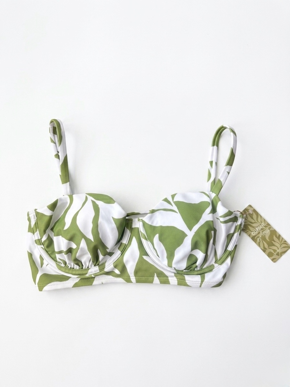 NWT Cupshe x JoJo Fletcher Palmer Underwire Lace-Up Bikini Top Green White M